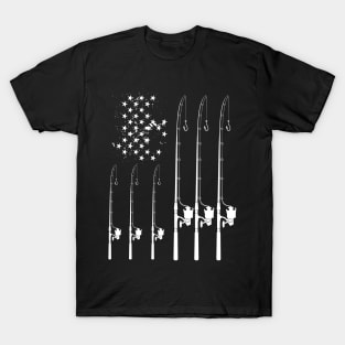 Fishing Rod American Flag and Reel T-Shirt